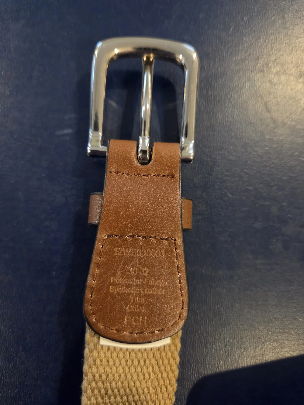 Boy's L (30-32) Navy and Tan Embroidered Web Baseball Belt